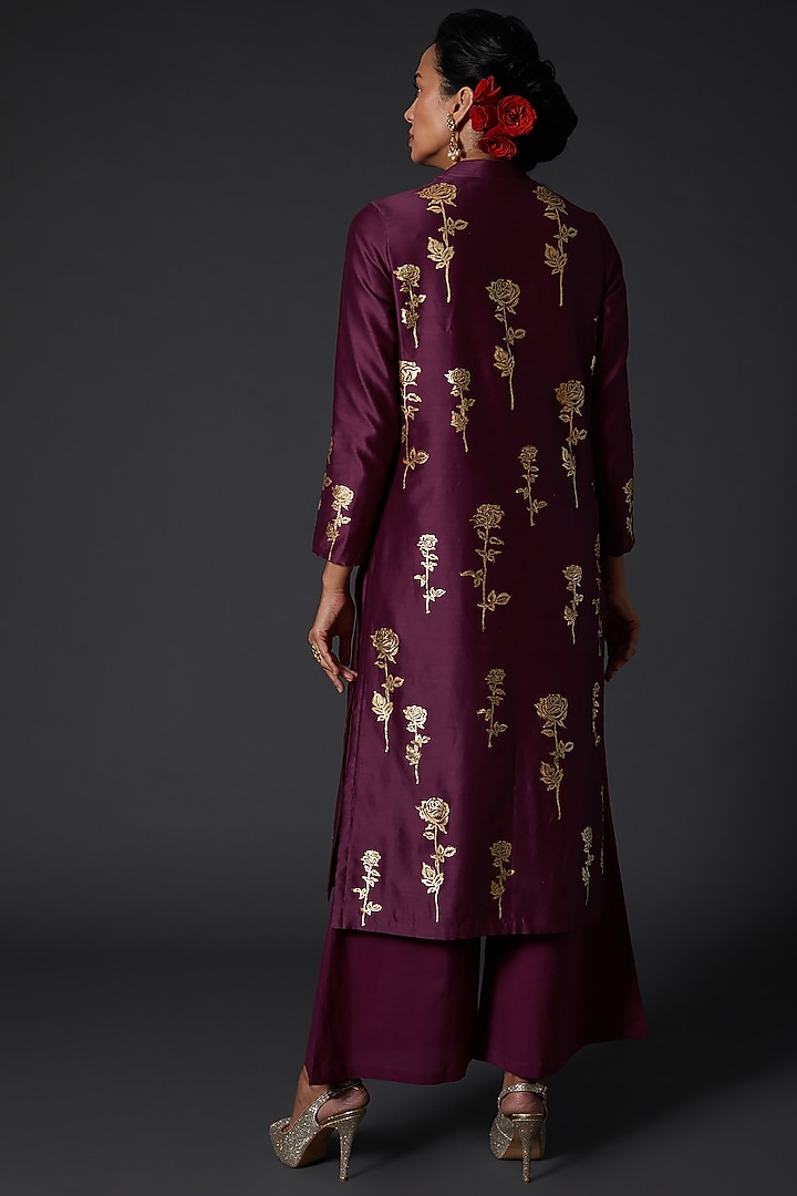 Plum Block Printed Kurta Set by Balance by Rohit Bal at Pernia's Pop Up Shop