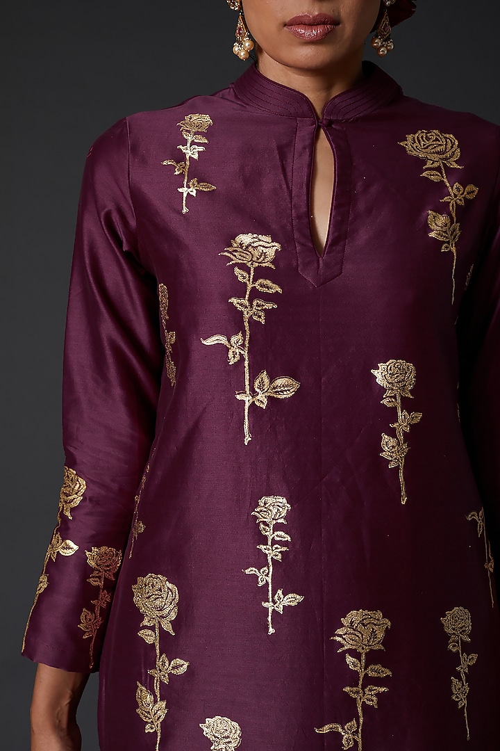 Plum Block Printed Kurta Set by Balance by Rohit Bal at Pernia's Pop Up Shop