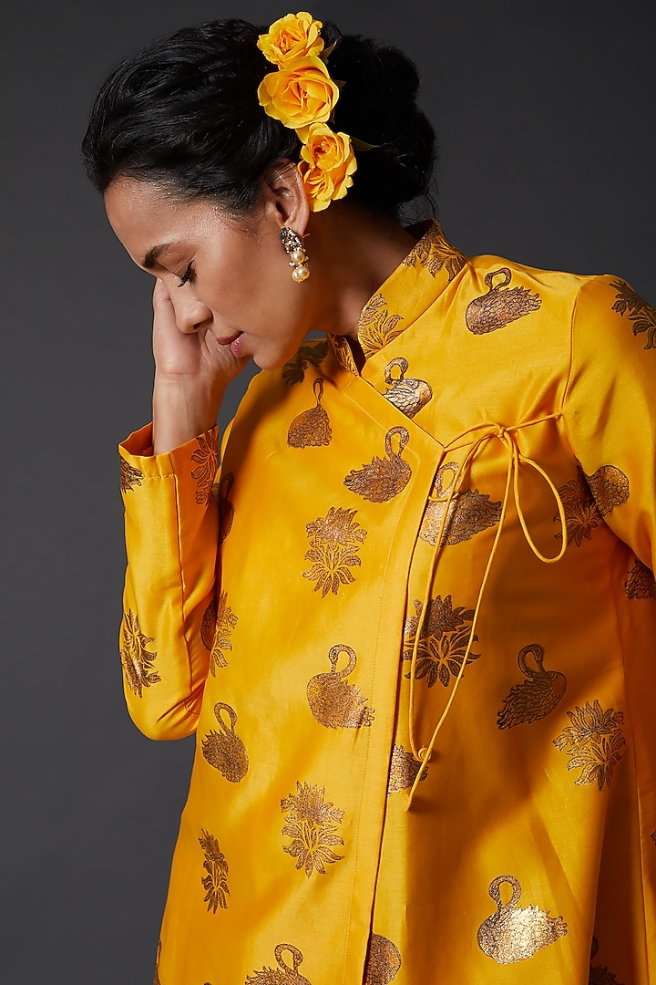 Yellow Block Printed Tunic by Balance by Rohit Bal at Pernia's Pop Up Shop
