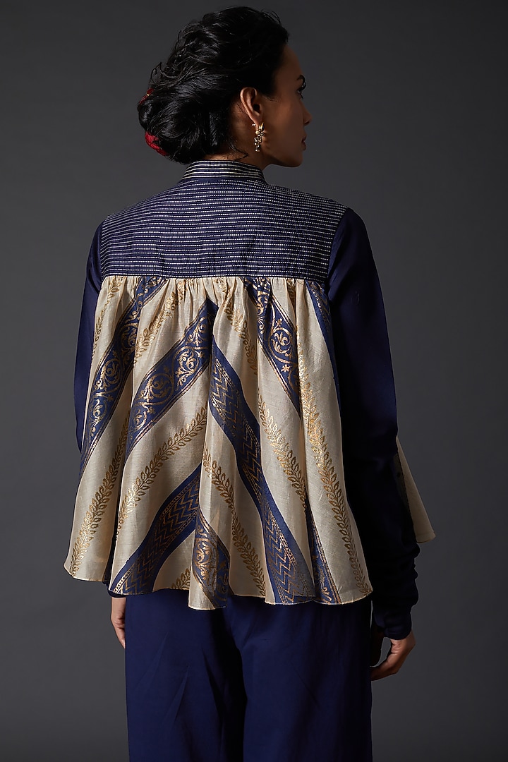 Indigo Blue Chanderi Silk & Cotton Block Printed Tunic by Balance by Rohit Bal at Pernia's Pop Up Shop
