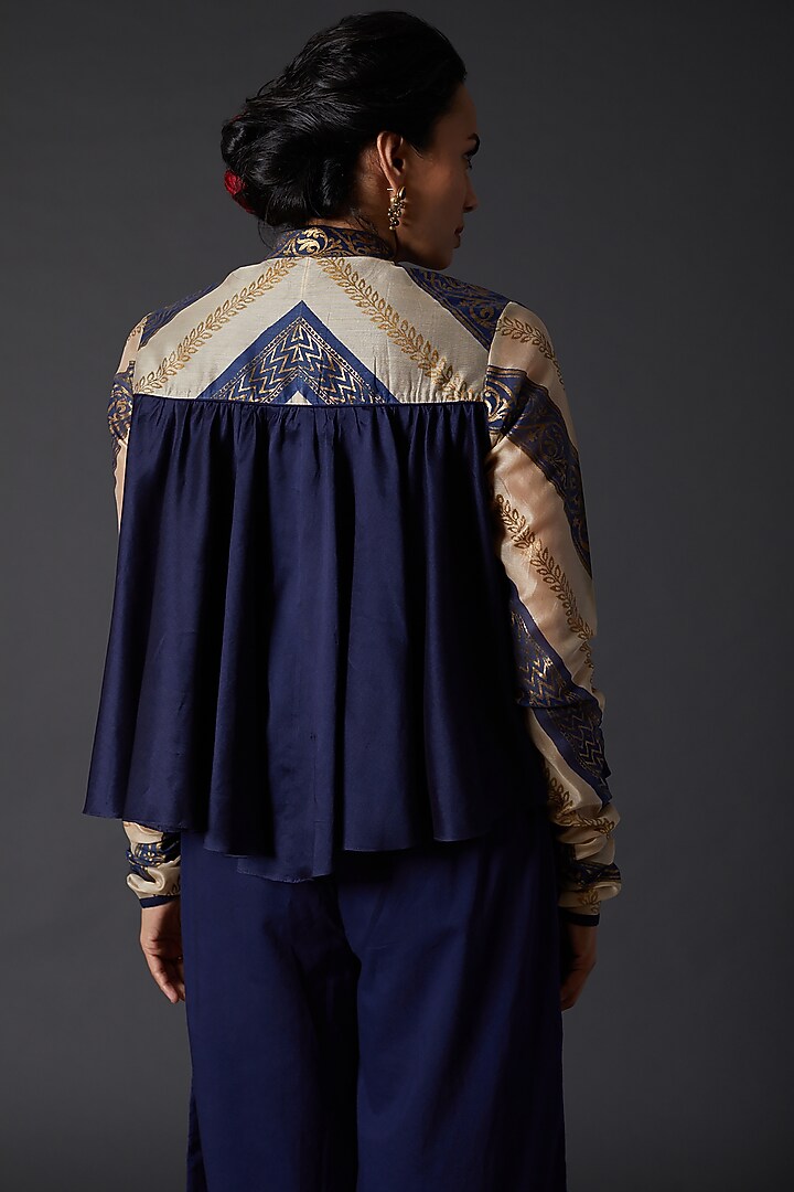 Indigo Blue Block Printed Chanderi Silk Tunic by Balance by Rohit Bal at Pernia's Pop Up Shop