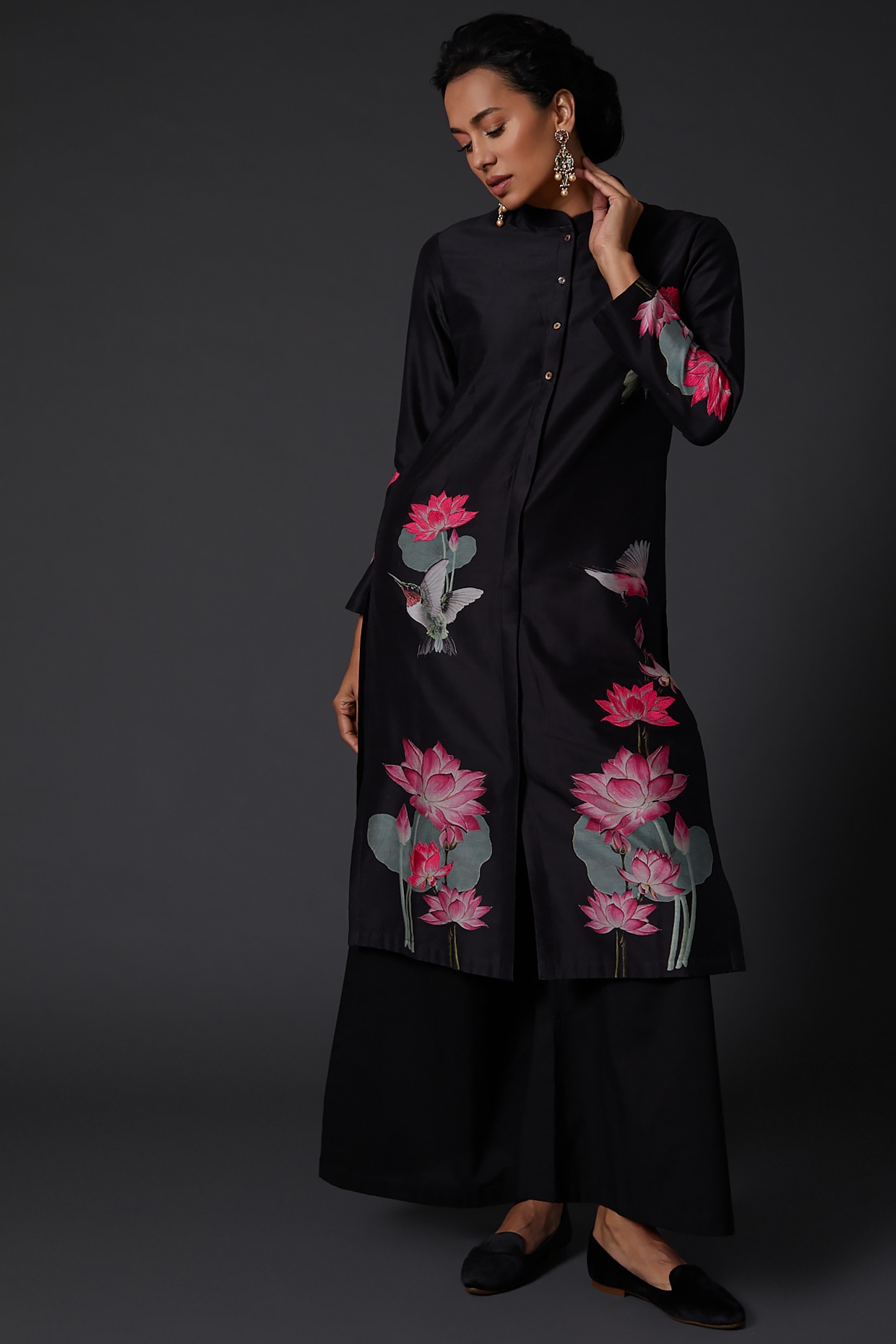 Black Printed & Embroidered Kurta Set Design By Balance By Rohit Bal At ...