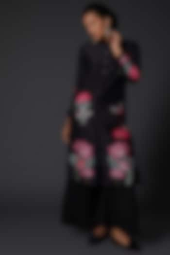 Black Printed & Embroidered Kurta Set by Balance by Rohit Bal at Pernia's Pop Up Shop