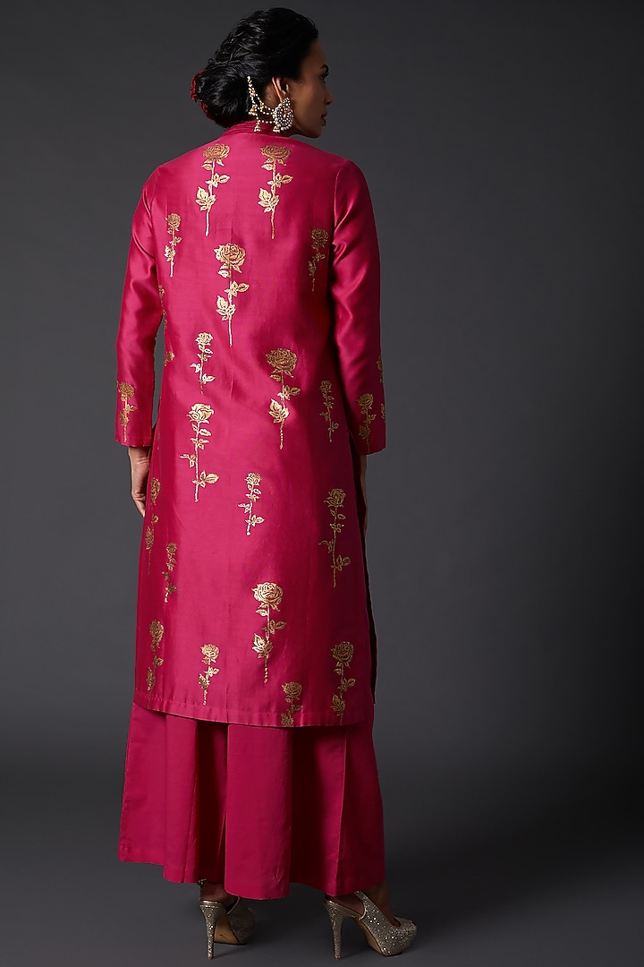 Fuchsia Block Printed Kurta Set in Chanderi Silk by Balance by Rohit Bal at Pernia's Pop Up Shop