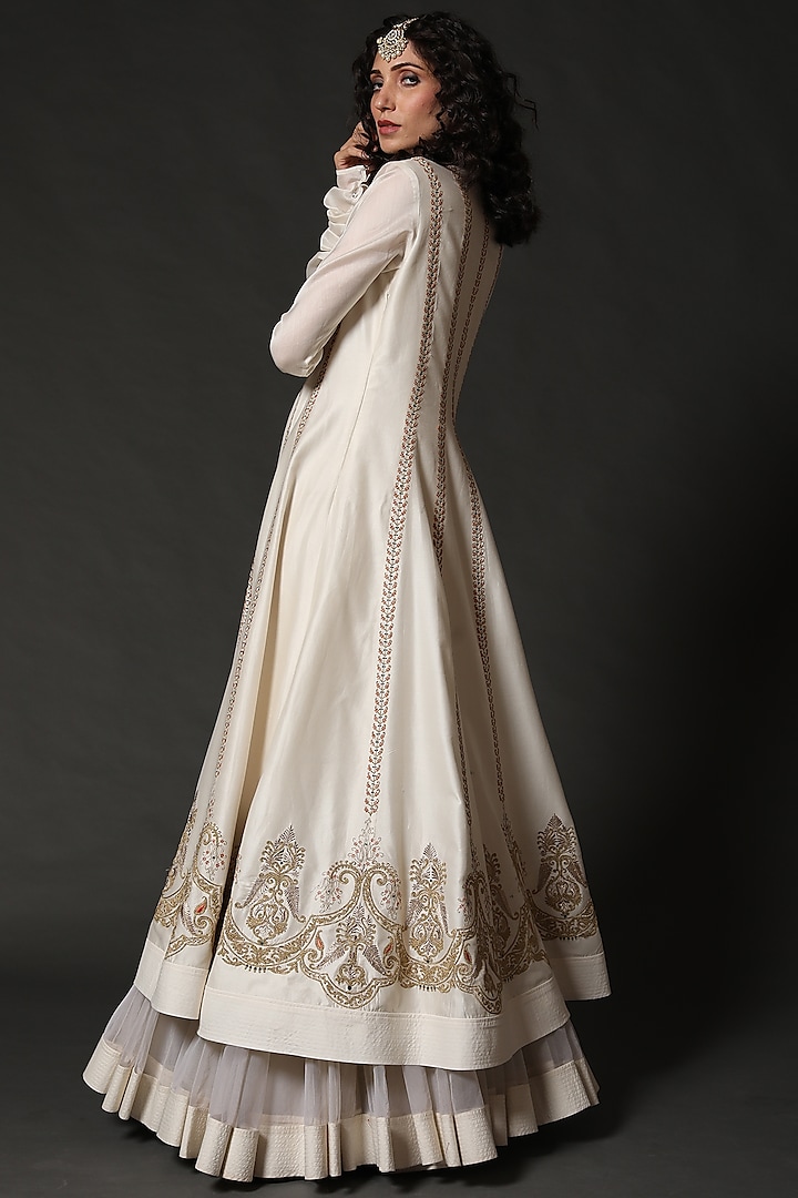 Ivory Chanderi Embroidered Bridal Anarkali Set by Rohit Bal at Pernia's Pop Up Shop