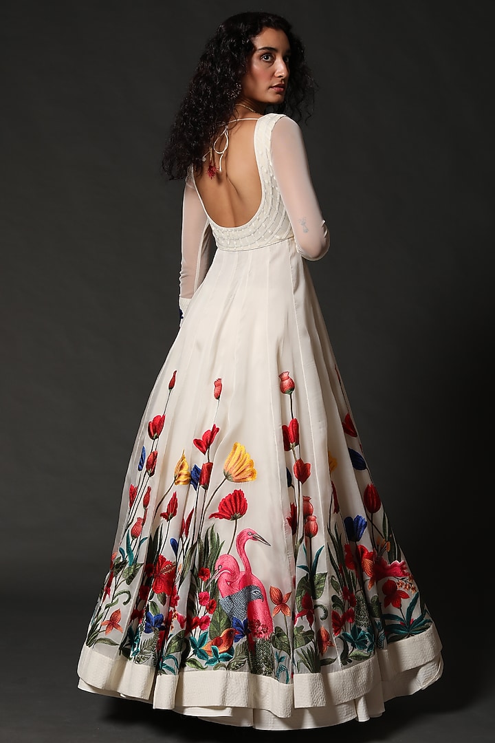 Ivory Chanderi Bridal Anarkali Set With Embroidery by Rohit Bal at Pernia's Pop Up Shop