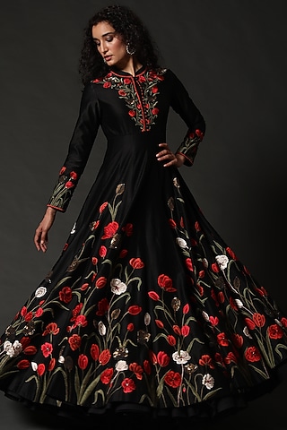 Black Hand Embroidered Anarkali Set by Rohit Bal