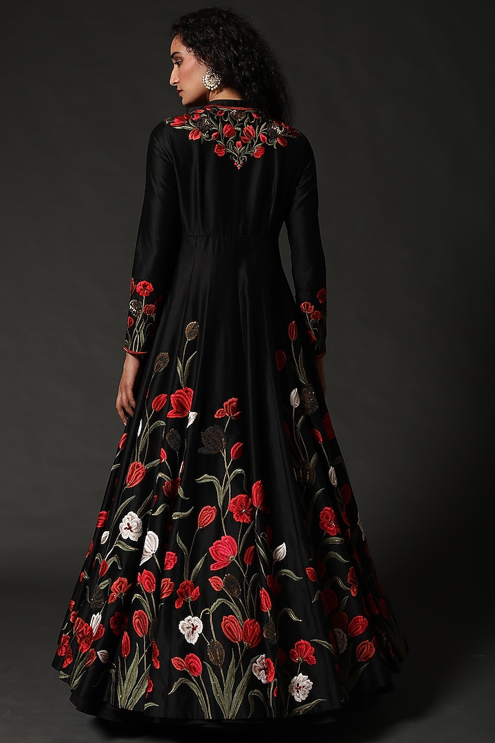 Black Hand Embroidered Bridal Anarkali Set by Rohit Bal at Pernia's Pop Up Shop