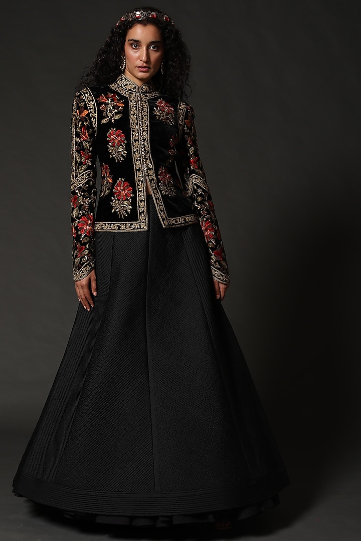 Black Hand Embroidered Jacket by Rohit Bal
