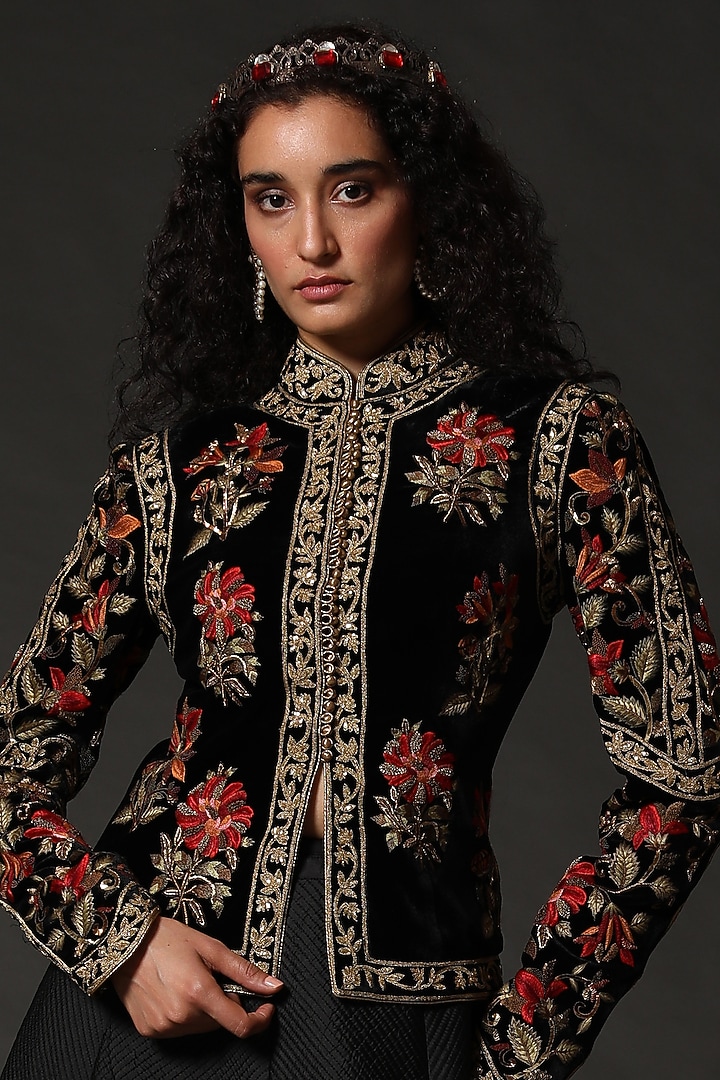Black Hand Embroidered Jacket by Rohit Bal at Pernia's Pop Up Shop