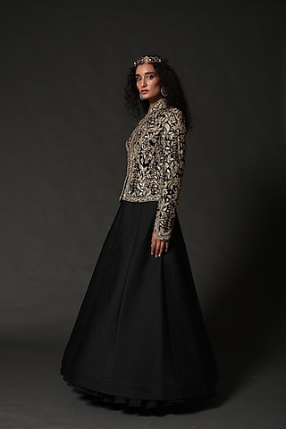 Black Jacket With Hand Embroidery by Rohit Bal