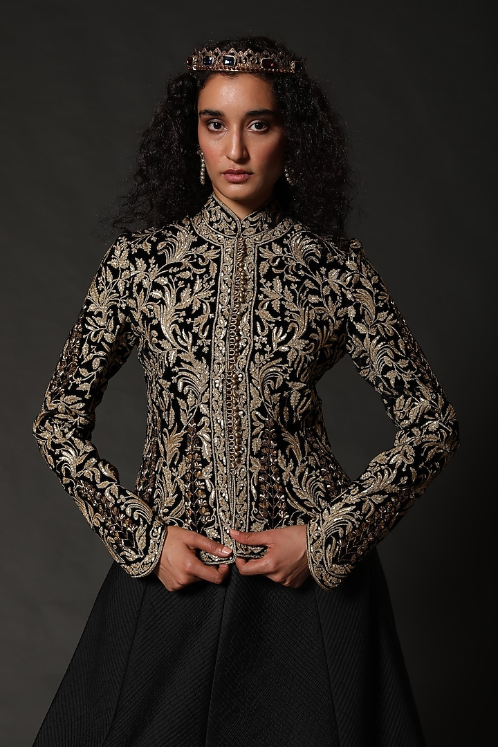 Black Jacket With Hand Embroidery by Rohit Bal at Pernia's Pop Up Shop