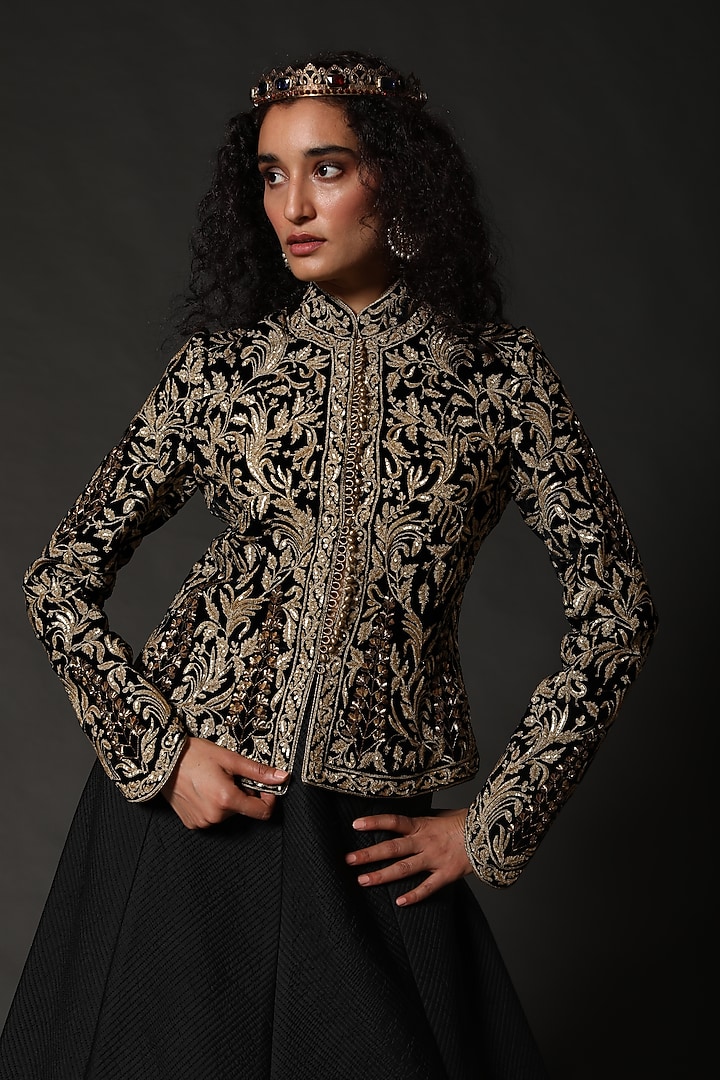 Black Jacket With Hand Embroidery by Rohit Bal at Pernia's Pop Up Shop