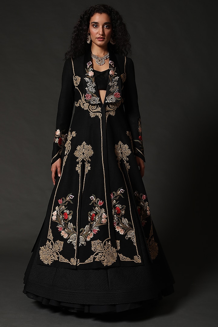 Black Machine Embroidered Jacket by Rohit Bal