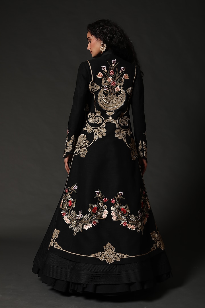 Black Machine Embroidered Jacket by Rohit Bal at Pernia's Pop Up Shop