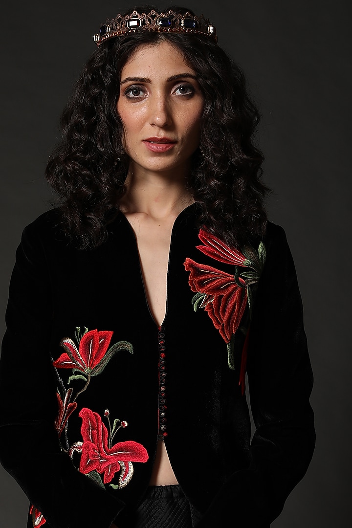 Black Silk Velvet Jacket by Rohit Bal at Pernia's Pop Up Shop