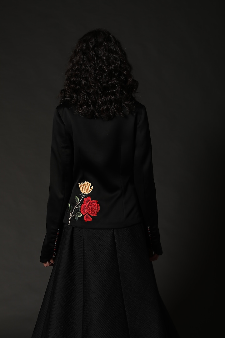 Black Silk Velvet Embroidered Jacket by Rohit Bal at Pernia's Pop Up Shop
