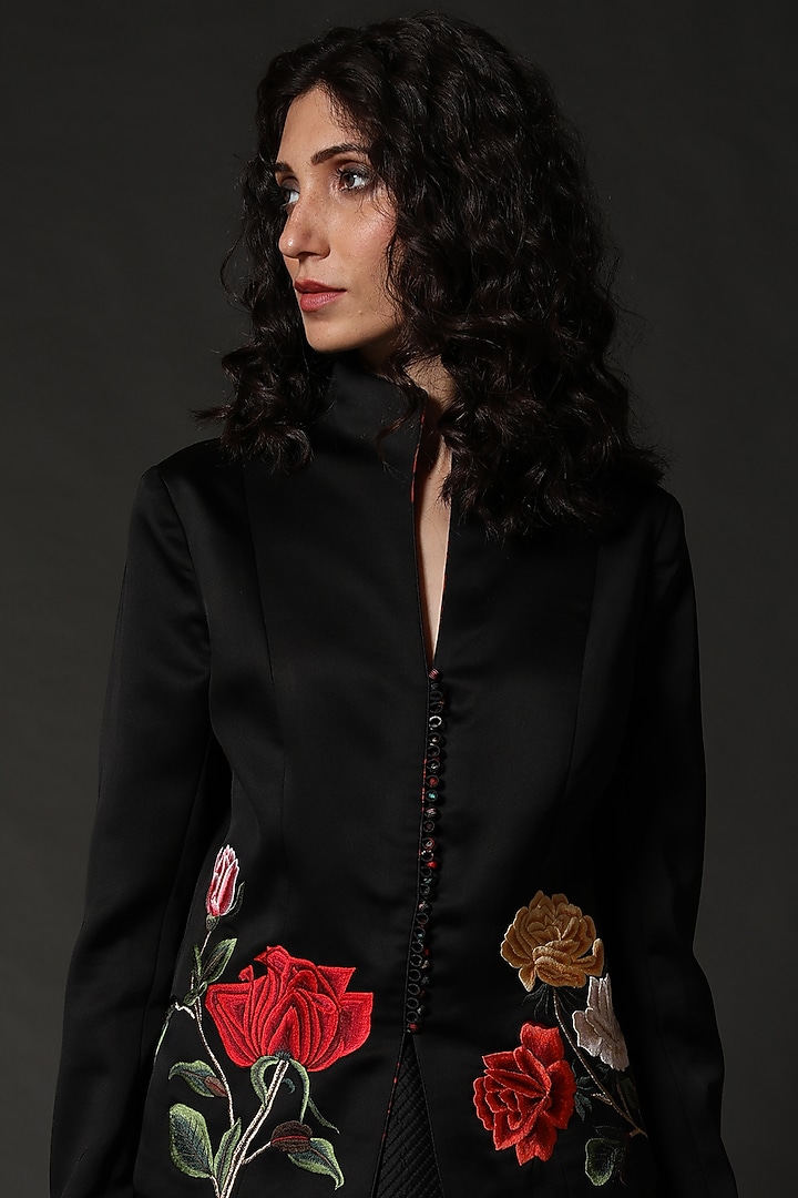 Black Silk Velvet Embroidered Jacket by Rohit Bal at Pernia's Pop Up Shop