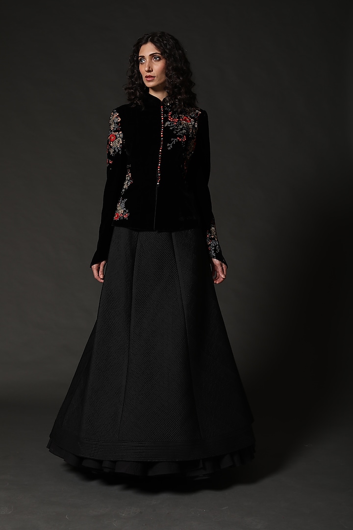 Black Embroidered Jacket by Rohit Bal