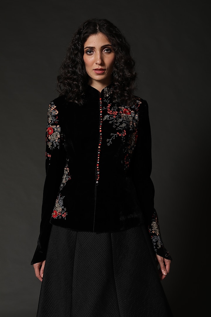 Black Embroidered Jacket by Rohit Bal at Pernia's Pop Up Shop