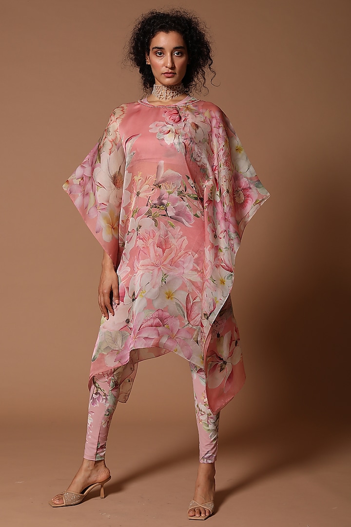 Rose Pink Printed Kaftan Set by Rohit Bal