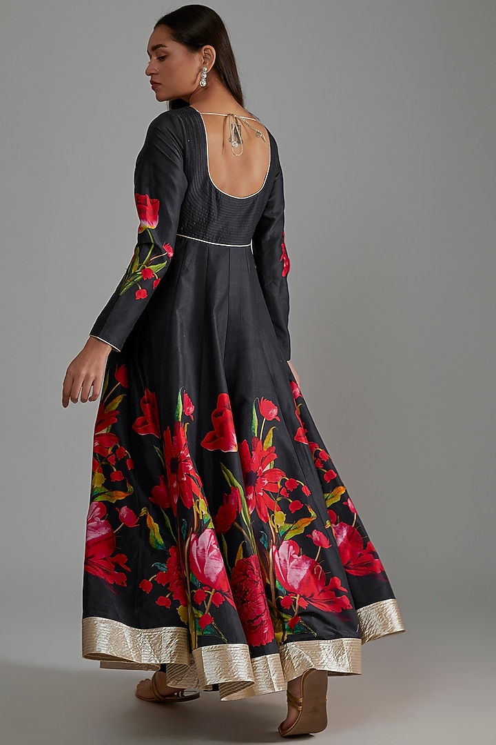 Black Printed Wedding Anarkali Set by Rohit Bal at Pernia's Pop Up Shop