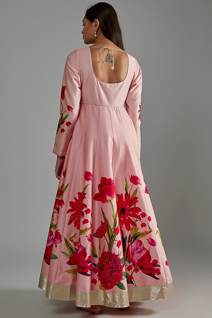 Rose Pink Printed Wedding Anarkali Set by Rohit Bal at Pernia's Pop Up Shop