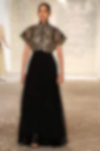 Black Velvet Embroidered Short Jacket by Rohit Bal at Pernia's Pop Up Shop