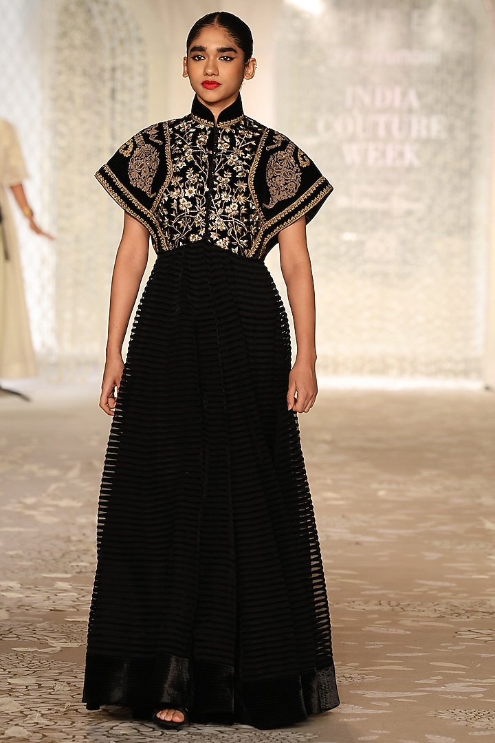 Black Velvet Embroidered Short Jacket by Rohit Bal at Pernia's Pop Up Shop