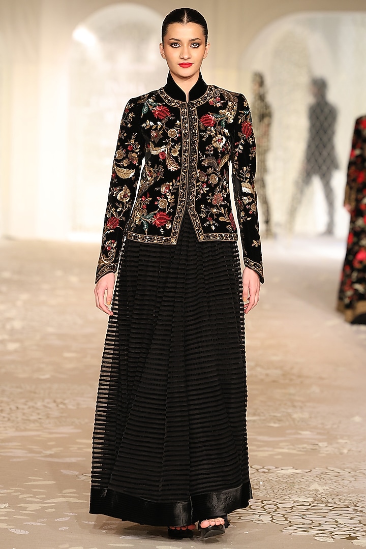 Black Velvet Embroidered Short Jacket by Rohit Bal at Pernia's Pop Up Shop