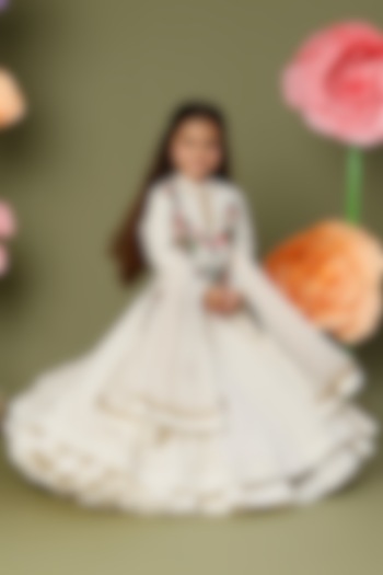 Ivory Resham Embroidered Anarkali Set For Girls by BAL BACHCHE by ROHIT BAL
