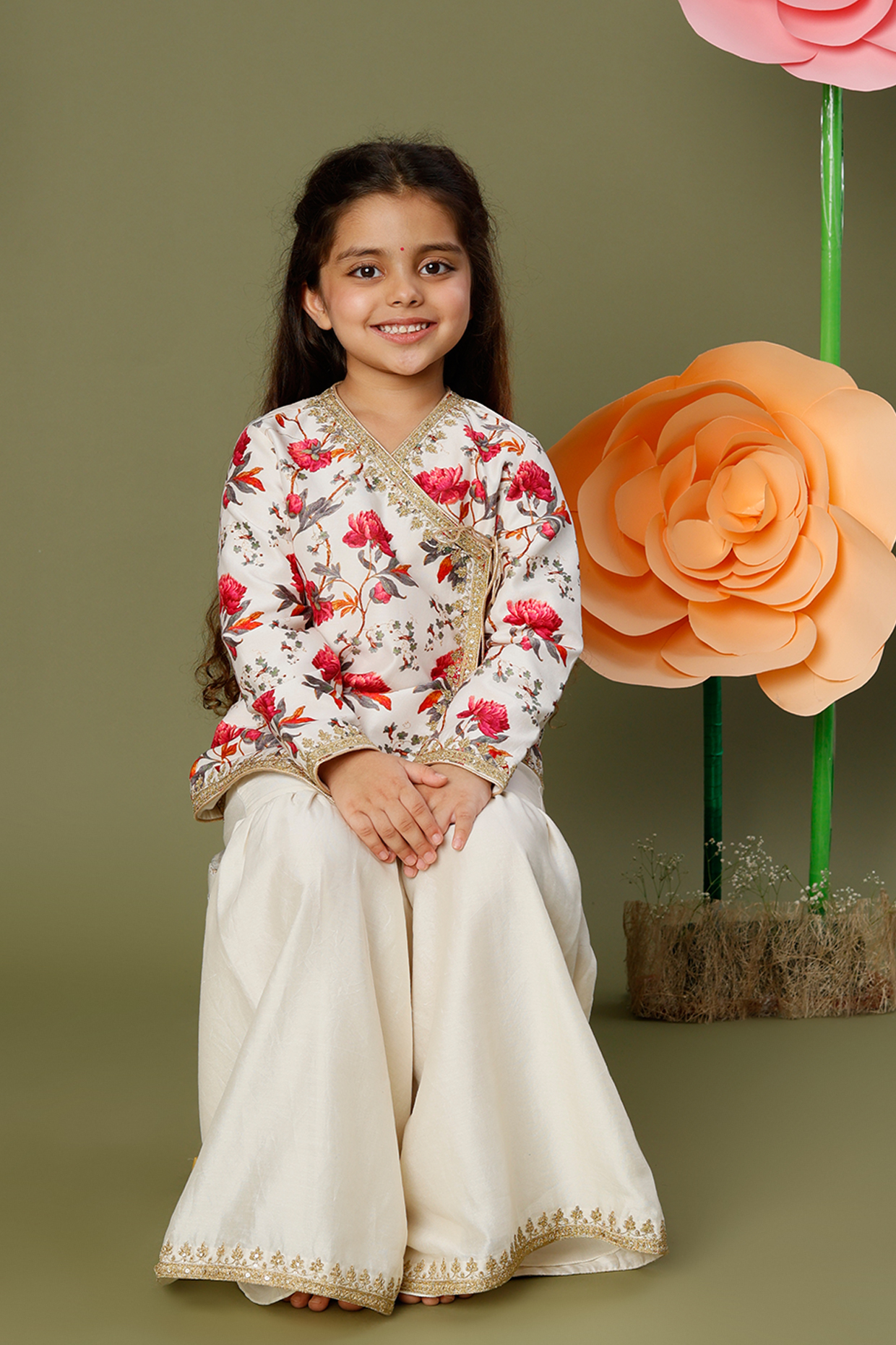 Ivory Chanderi Sharara Set For Girls by BAL BACHCHE by ROHIT BAL at Pernia's Pop Up Shop