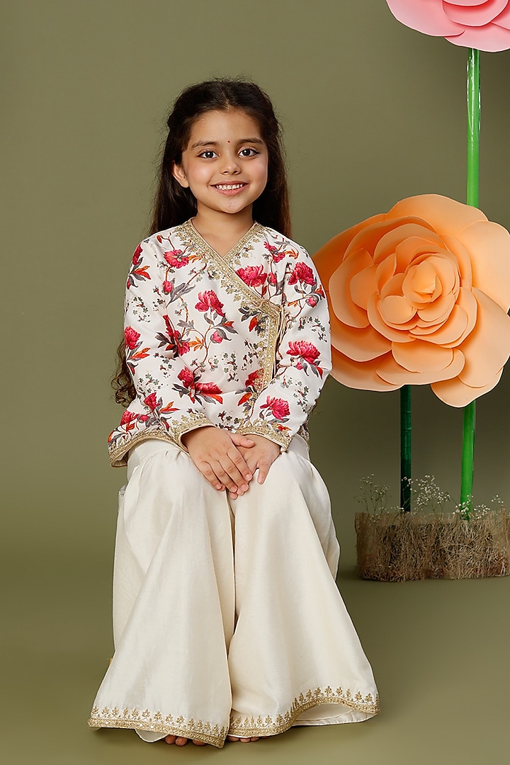 Ivory Chanderi Sharara Set For Girls by BAL BACHCHE by ROHIT BAL