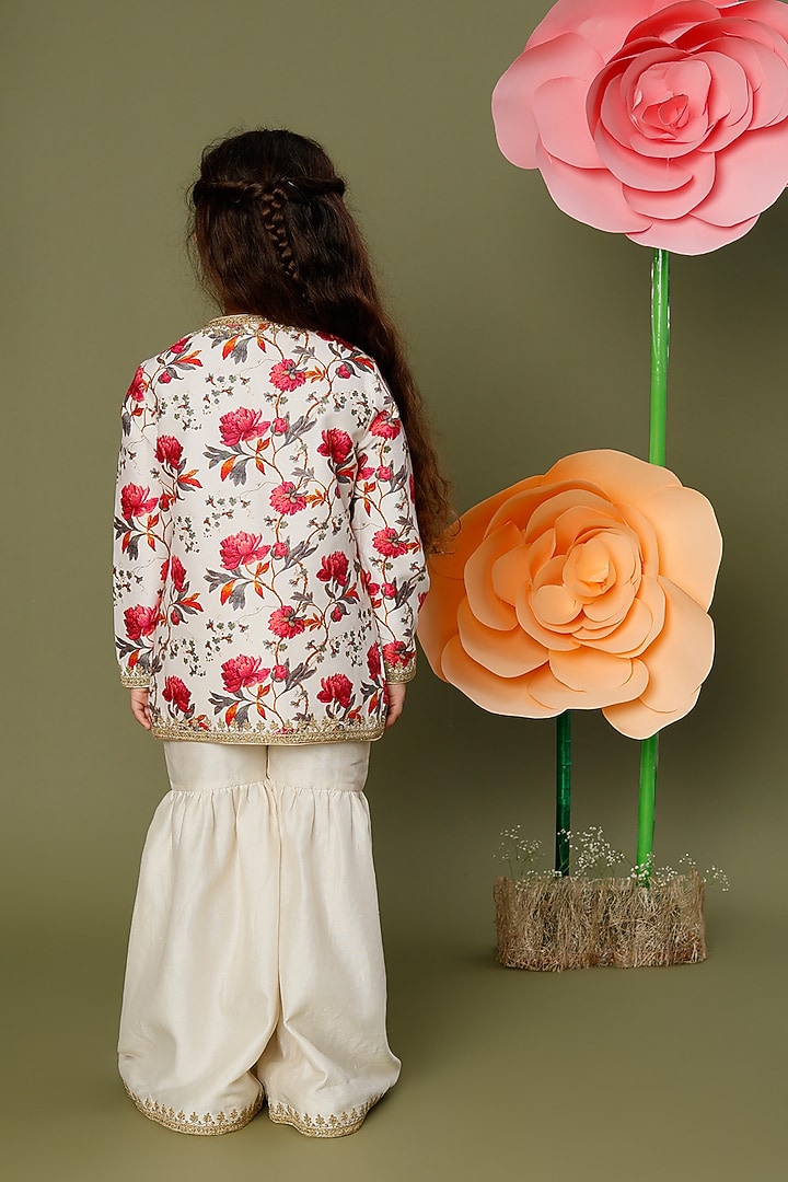 Ivory Chanderi Sharara Set For Girls by BAL BACHCHE by ROHIT BAL at Pernia's Pop Up Shop