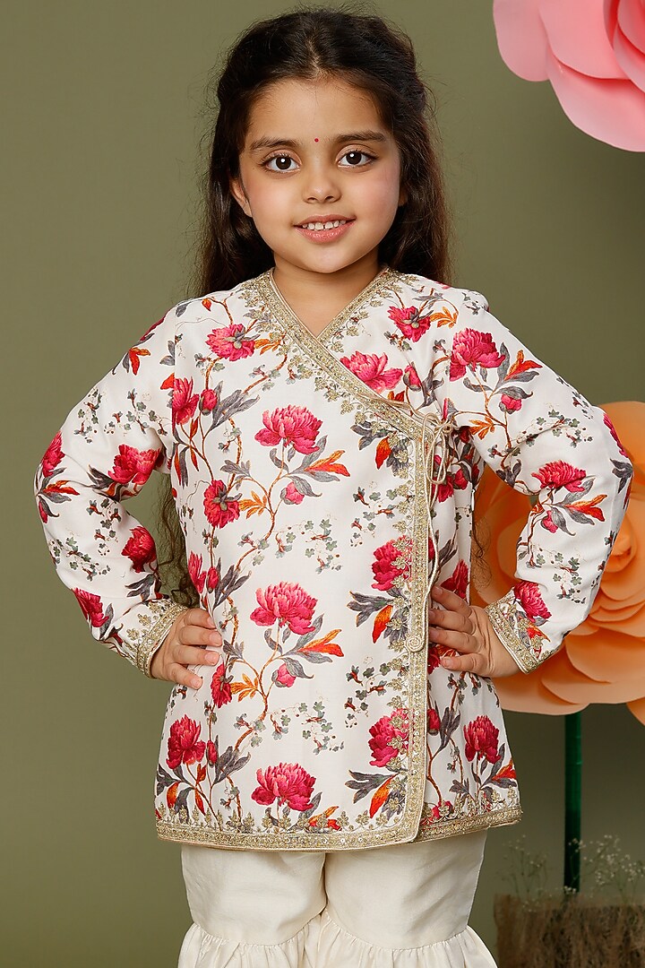 Ivory Chanderi Sharara Set For Girls by BAL BACHCHE by ROHIT BAL at Pernia's Pop Up Shop