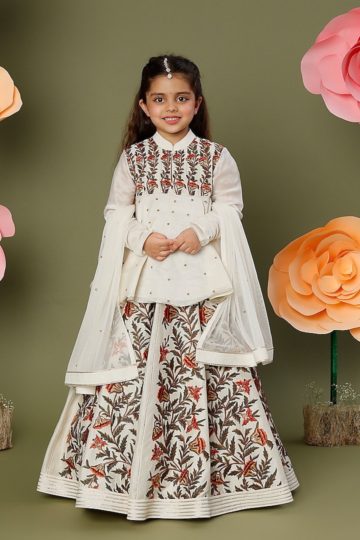 Ivory Embroidered Lehenga Set For Girls by BAL BACHCHE by ROHIT BAL