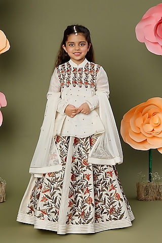 Ivory Embroidered Lehenga Set For Girls by BAL BACHCHE by ROHIT BAL