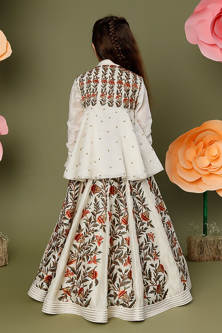 Ivory Embroidered Lehenga Set For Girls by BAL BACHCHE by ROHIT BAL at Pernia's Pop Up Shop