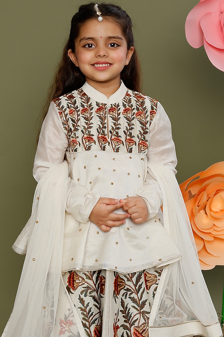 Ivory Embroidered Lehenga Set For Girls by BAL BACHCHE by ROHIT BAL at Pernia's Pop Up Shop