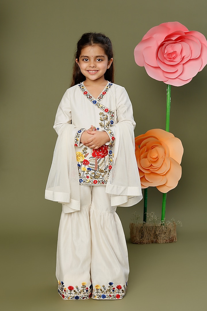 Ivory Embroidered Sharara Set For Girls by BAL BACHCHE by ROHIT BAL