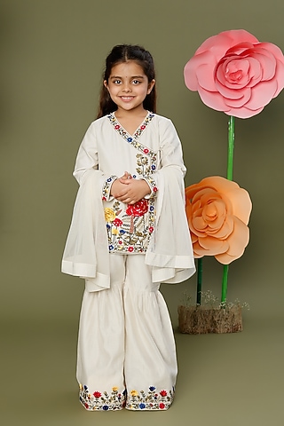 Ivory Embroidered Sharara Set For Girls by BAL BACHCHE by ROHIT BAL