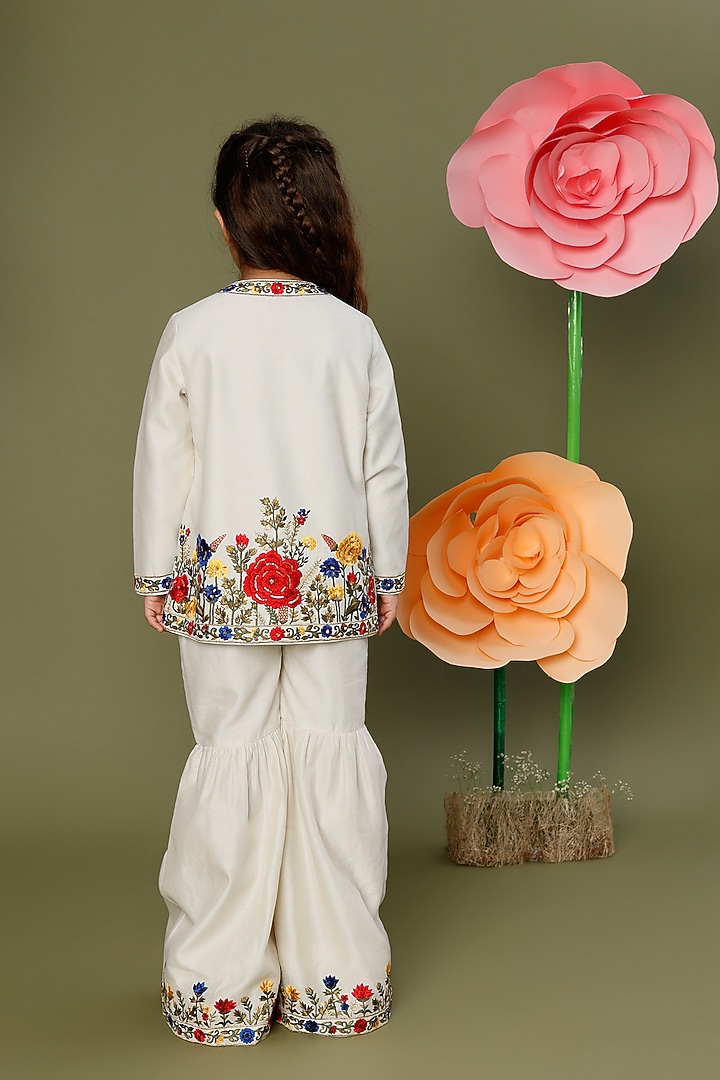 Ivory Embroidered Sharara Set For Girls by BAL BACHCHE by ROHIT BAL at Pernia's Pop Up Shop