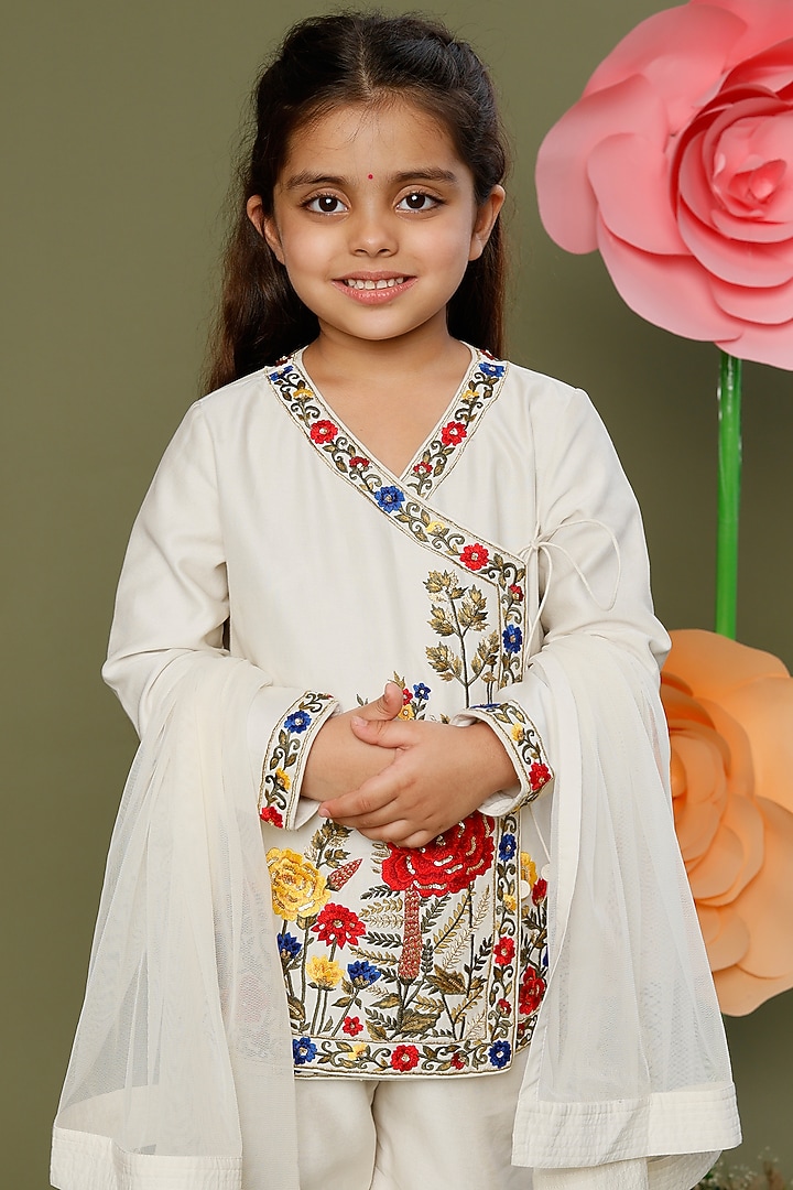 Ivory Embroidered Sharara Set For Girls by BAL BACHCHE by ROHIT BAL at Pernia's Pop Up Shop
