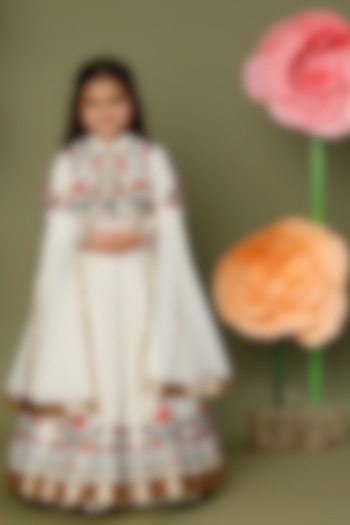 Ivory Chanderi Embroidered Anarkali Set For Girls by BAL BACHCHE by ROHIT BAL