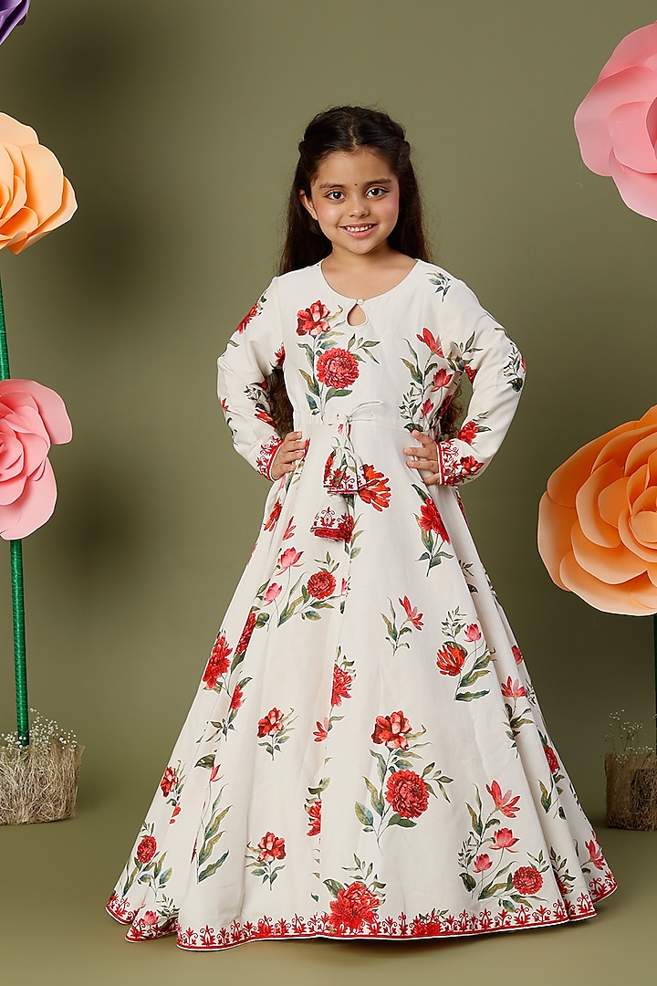 Ivory Digital Printed Dress For Girls by BAL BACHCHE by ROHIT BAL