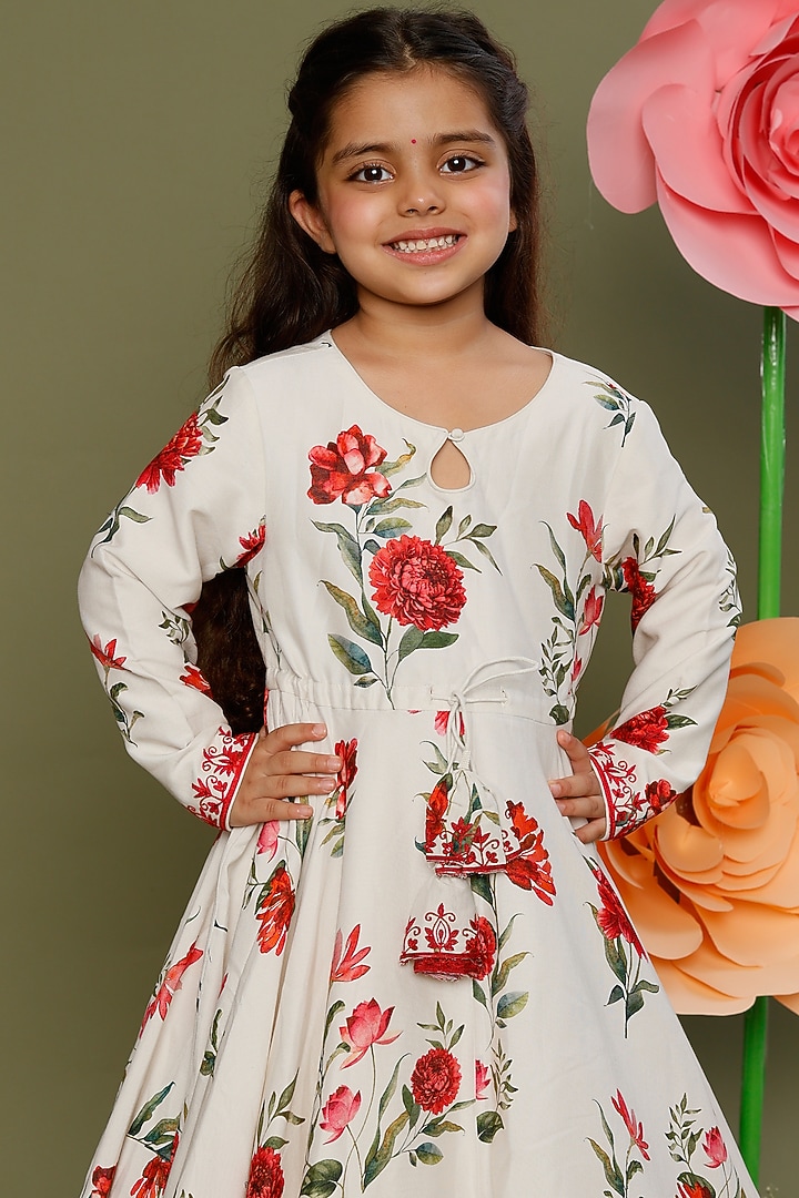 Ivory Digital Printed Dress For Girls by BAL BACHCHE by ROHIT BAL at Pernia's Pop Up Shop