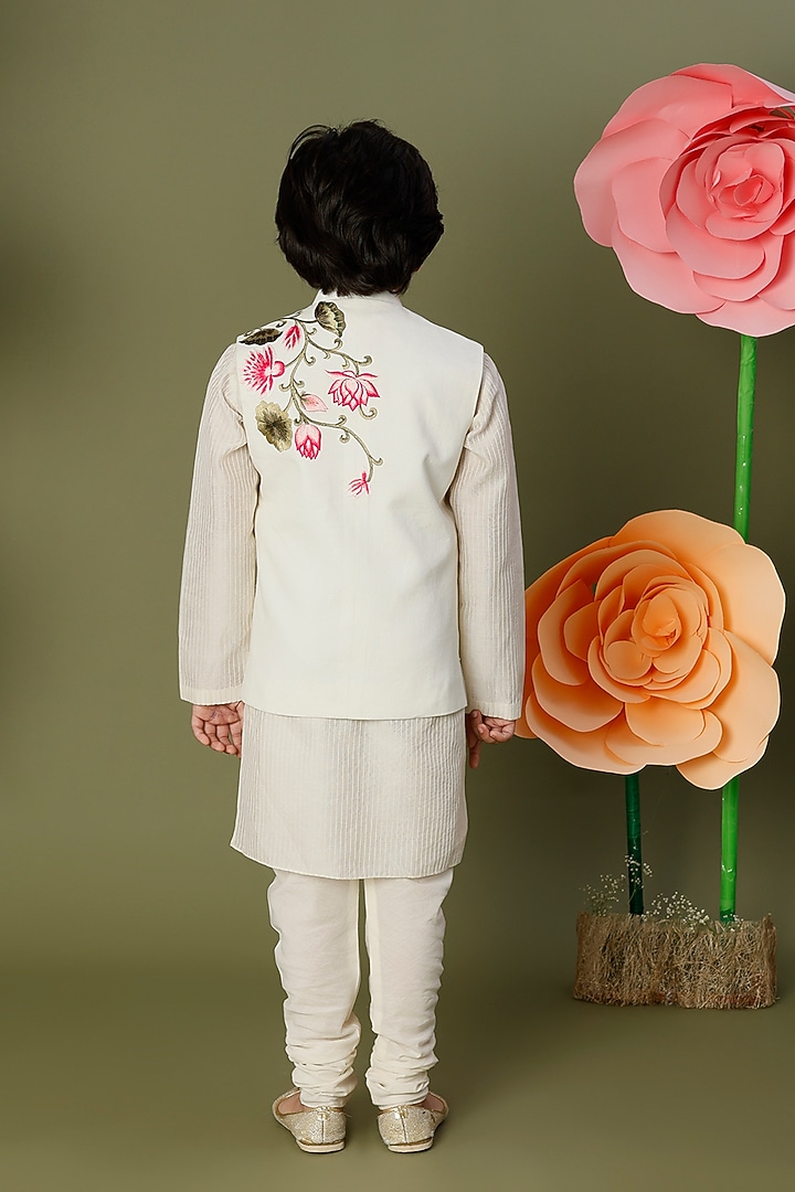 Ivory Embroidered Bundi Jacket With Kurta Set For Boys by BAL BACHCHE by ROHIT BAL at Pernia's Pop Up Shop