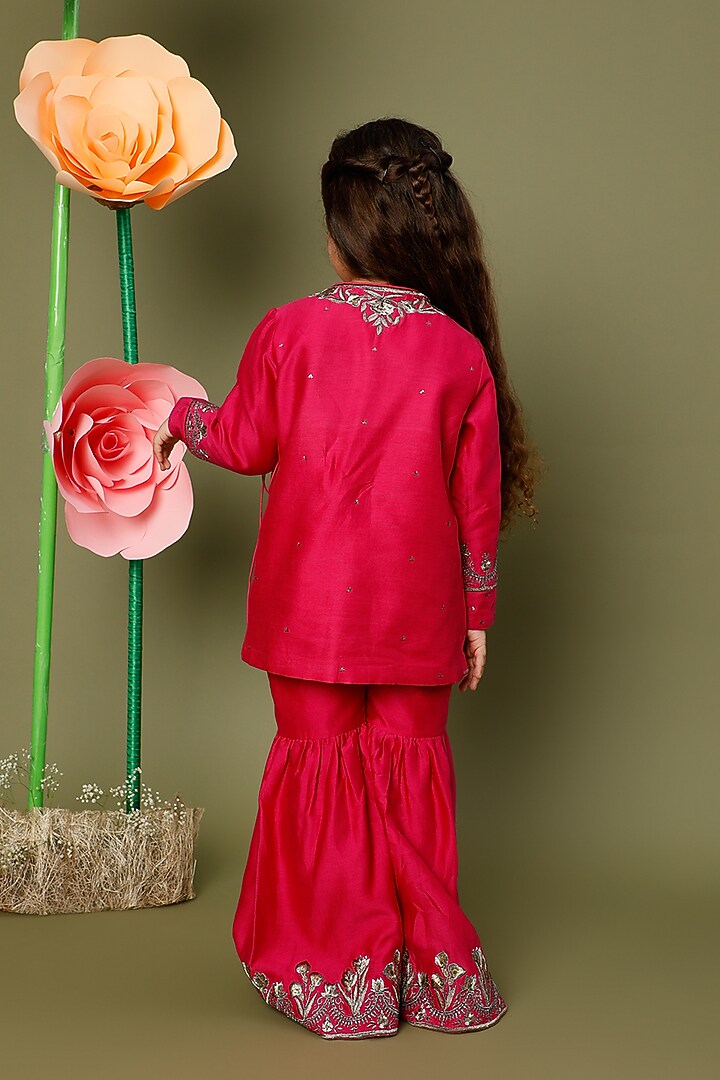 Fuchsia Chanderi Embroidered Kurta Set For Girls by BAL BACHCHE by ROHIT BAL at Pernia's Pop Up Shop