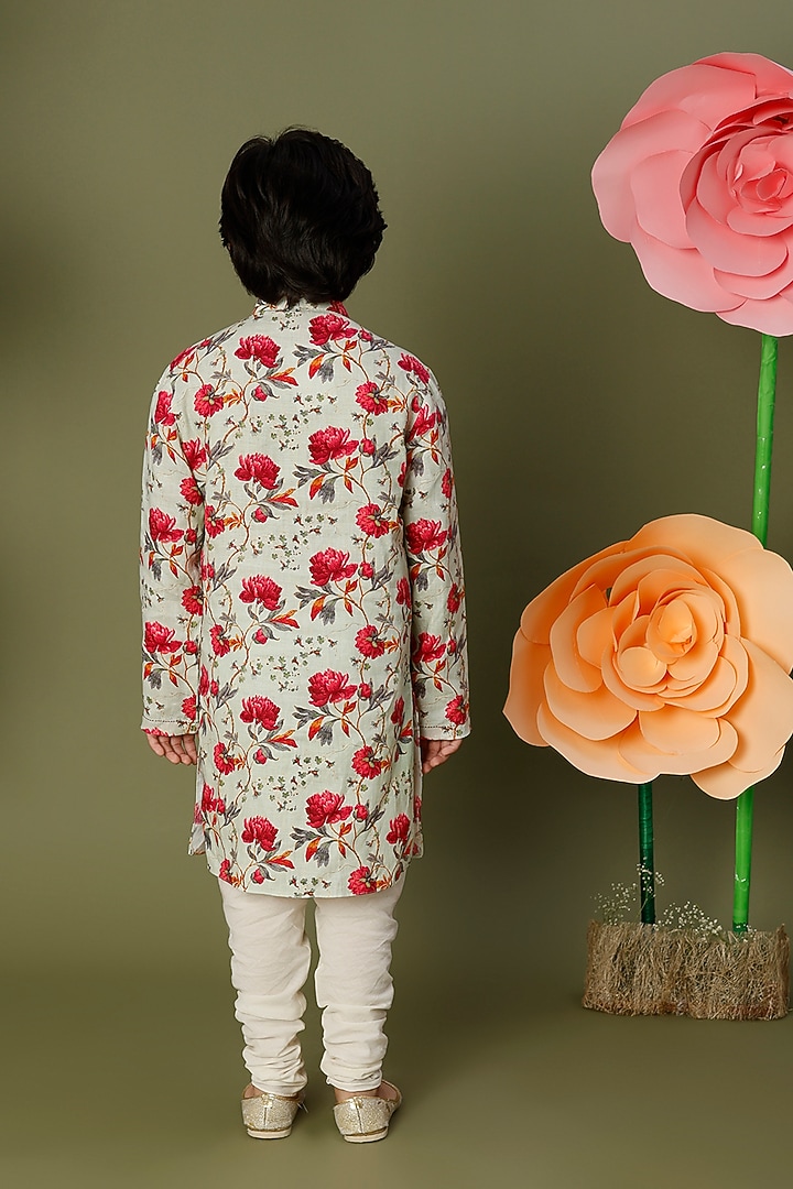 Ivory Floral Printed Kurta Set For Boys by BAL BACHCHE by ROHIT BAL at Pernia's Pop Up Shop