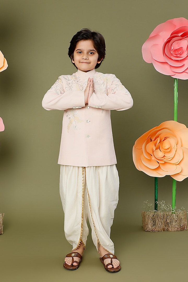 Pink Embroidered Bandhgala For Boys by BAL BACHCHE by ROHIT BAL